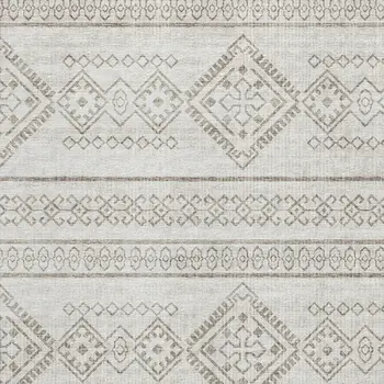 9' X 12' Taupe And Ivory Tribal Washable Area Rug With UV Protection