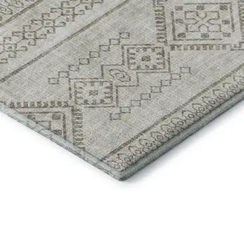 10' X 14' Taupe And Ivory Tribal Washable Area Rug With UV Protection