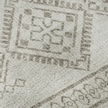 10' X 14' Taupe And Ivory Tribal Washable Area Rug With UV Protection