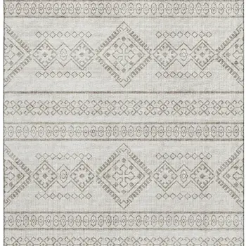 10' X 14' Taupe And Ivory Tribal Washable Area Rug With UV Protection