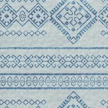 3' X 5' Blue And Ivory Tribal Washable Area Rug With UV Protection