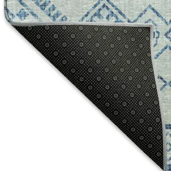 8' X 10' Blue And Ivory Tribal Washable Area Rug With UV Protection