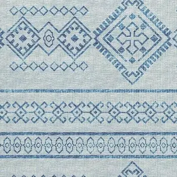 8' X 10' Blue And Ivory Tribal Washable Area Rug With UV Protection