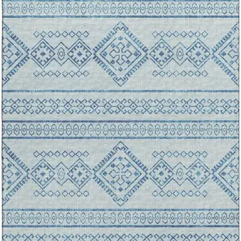 8' X 10' Blue And Ivory Tribal Washable Area Rug With UV Protection