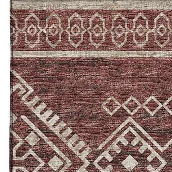 5' X 8' Burnt Sienna And Ivory Tribal Washable Area Rug With UV Protection