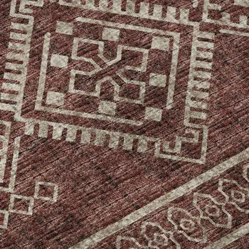 5' X 8' Burnt Sienna And Ivory Tribal Washable Area Rug With UV Protection