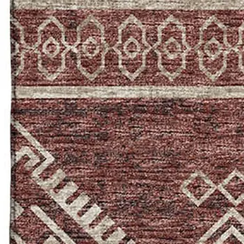5' X 8' Burnt Sienna And Ivory Tribal Washable Area Rug With UV Protection