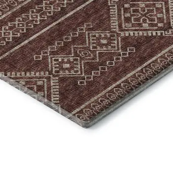 8' Burnt Sienna And Ivory Tribal Washable Round Rug With UV Protection
