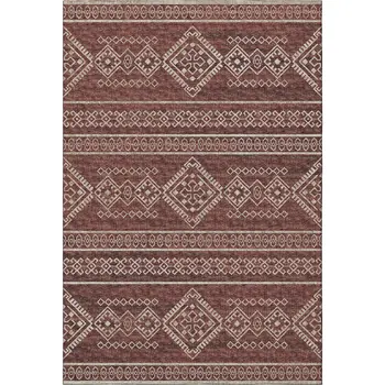 8' X 10' Burnt Sienna And Ivory Tribal Washable Area Rug With UV Protection