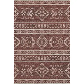 8' X 10' Burnt Sienna And Ivory Tribal Washable Area Rug With UV Protection