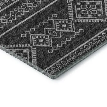 3' X 5' Gray And Ivory Tribal Washable Area Rug With UV Protection