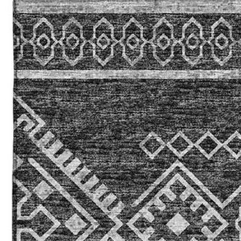 3' X 5' Gray And Ivory Tribal Washable Area Rug With UV Protection