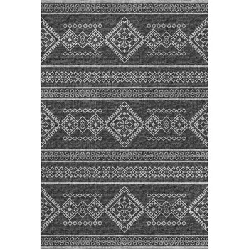 5' X 8' Gray And Ivory Tribal Washable Area Rug With UV Protection