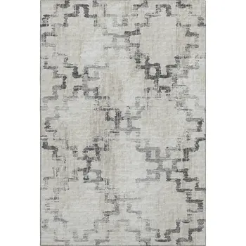 3' X 5' Taupe And Ivory Tribal Washable Area Rug With UV Protection