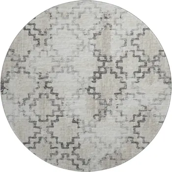 8' Taupe And Ivory Tribal Washable Round Rug With UV Protection