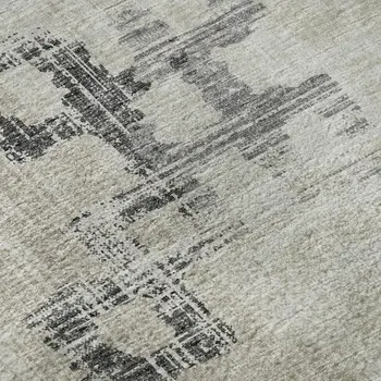 9' X 12' Taupe And Ivory Tribal Washable Area Rug With UV Protection