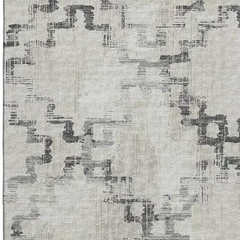 10' X 14' Taupe And Ivory Tribal Washable Area Rug With UV Protection