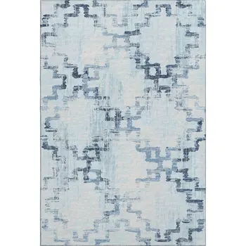 3' X 5' Blue And Light Blue Tribal Washable Area Rug With UV Protection