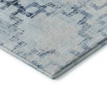 9' X 12' Blue And Light Blue Tribal Washable Area Rug With UV Protection