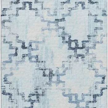 9' X 12' Blue And Light Blue Tribal Washable Area Rug With UV Protection