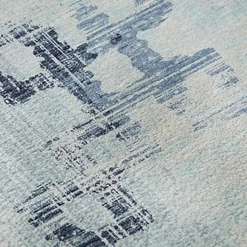 10' X 14' Blue And Light Blue Tribal Washable Area Rug With UV Protection