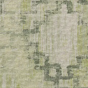 3' X 5' Green And Beige Tribal Washable Area Rug With UV Protection