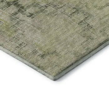 5' X 8' Green And Beige Tribal Washable Area Rug With UV Protection
