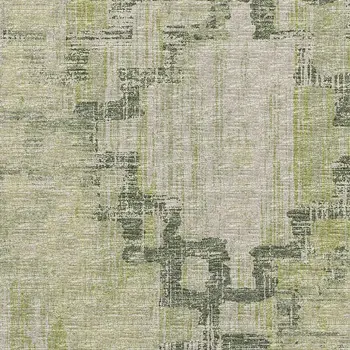 5' X 8' Green And Beige Tribal Washable Area Rug With UV Protection