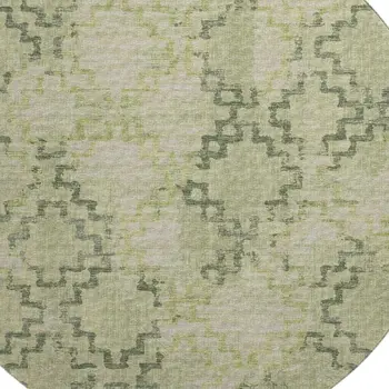 8' Green And Beige Tribal Washable Round Rug With UV Protection