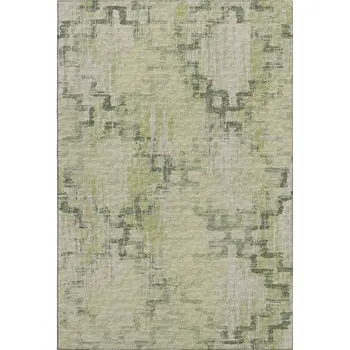 8' X 10' Green And Beige Tribal Washable Area Rug With UV Protection