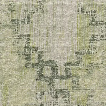 8' X 10' Green And Beige Tribal Washable Area Rug With UV Protection