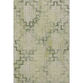 8' X 10' Green And Beige Tribal Washable Area Rug With UV Protection