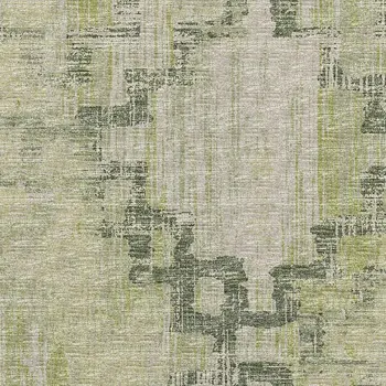 9' X 12' Green And Beige Tribal Washable Area Rug With UV Protection