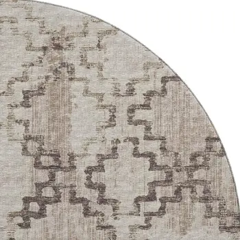 8' Coffee And Ivory Tribal Washable Round Rug With UV Protection