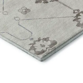 9' X 12' Taupe And Ivory Floral Medallion Washable Area Rug With UV Protection