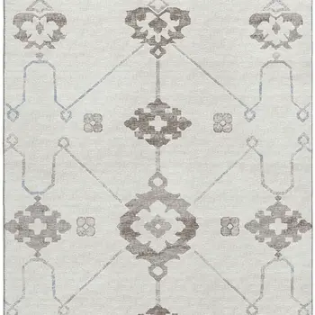 9' X 12' Taupe And Ivory Floral Medallion Washable Area Rug With UV Protection