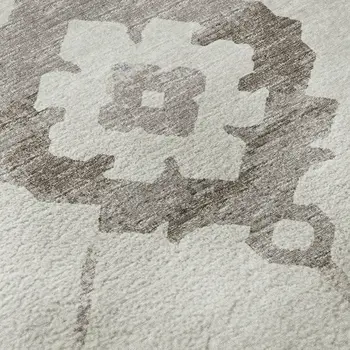 10' X 14' Taupe And Ivory Floral Medallion Washable Area Rug With UV Protection