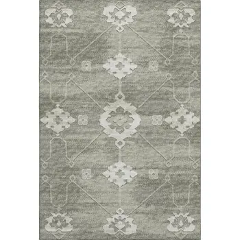 3' X 5' Olive Green And Ivory Floral Medallion Washable Area Rug With UV Protection
