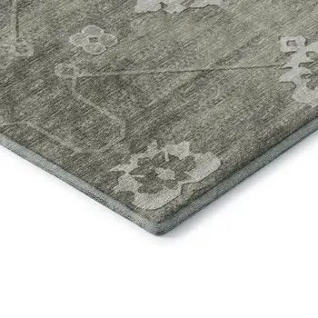 3' X 5' Olive Green And Ivory Floral Medallion Washable Area Rug With UV Protection