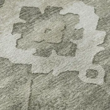 3' X 5' Olive Green And Ivory Floral Medallion Washable Area Rug With UV Protection