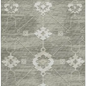 3' X 5' Olive Green And Ivory Floral Medallion Washable Area Rug With UV Protection