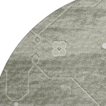 8' Olive Green And Ivory Floral Medallion Washable Round Rug With UV Protection