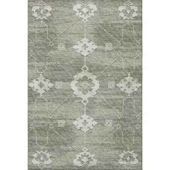 10' X 14' Olive Green And Ivory Floral Medallion Washable Area Rug With UV Protection