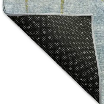 8' X 10' Blue And Olive Green Floral Medallion Washable Area Rug With UV Protection