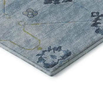 8' X 10' Blue And Olive Green Floral Medallion Washable Area Rug With UV Protection