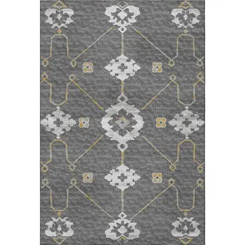 3' X 5' Gray Ivory And Gold Floral Medallion Washable Area Rug With UV Protection