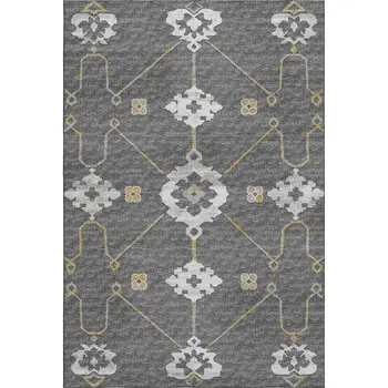 9' X 12' Gray Ivory And Gold Floral Medallion Washable Area Rug With UV Protection