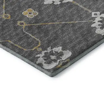 9' X 12' Gray Ivory And Gold Floral Medallion Washable Area Rug With UV Protection
