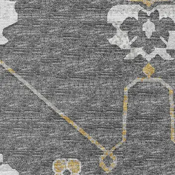 9' X 12' Gray Ivory And Gold Floral Medallion Washable Area Rug With UV Protection