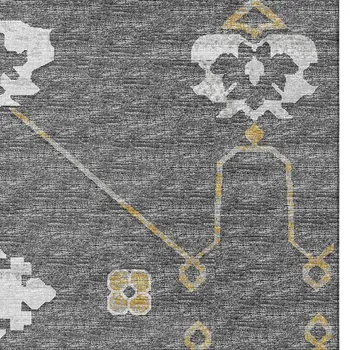 10' X 14' Gray Ivory And Gold Floral Medallion Washable Area Rug With UV Protection